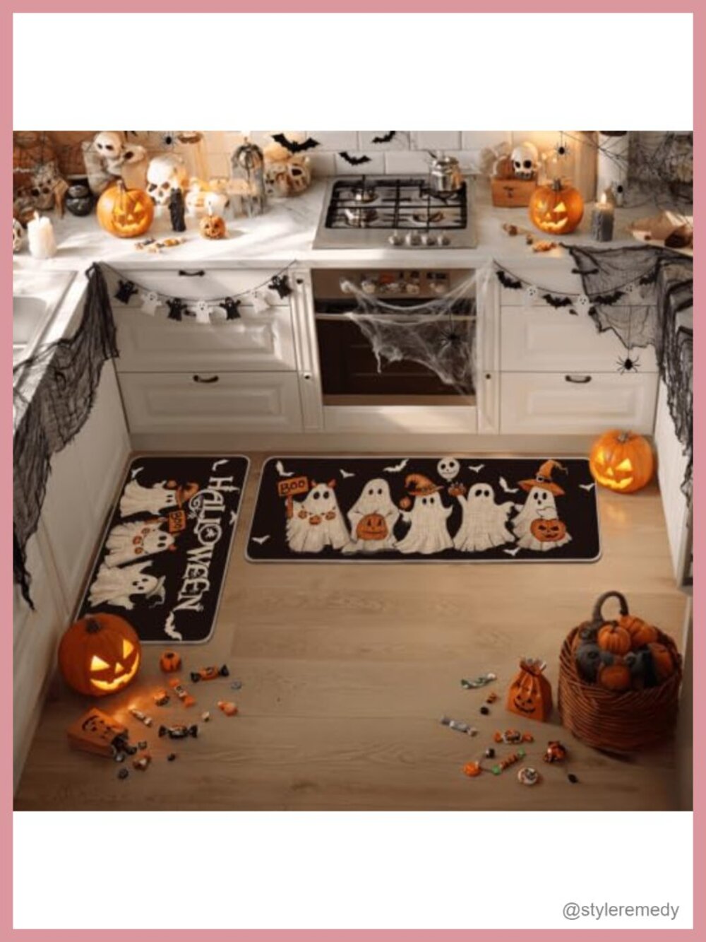 Halloween Kitchen Mats Set of 2 17x29 and 17x47 Non-Slip Rubber